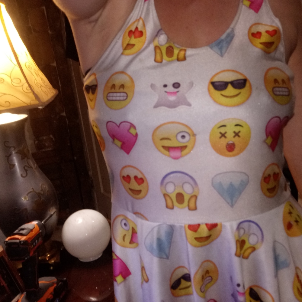 Emoji Digital Print Skater Cute Sexy Fun Dress - Picture 5 of 6